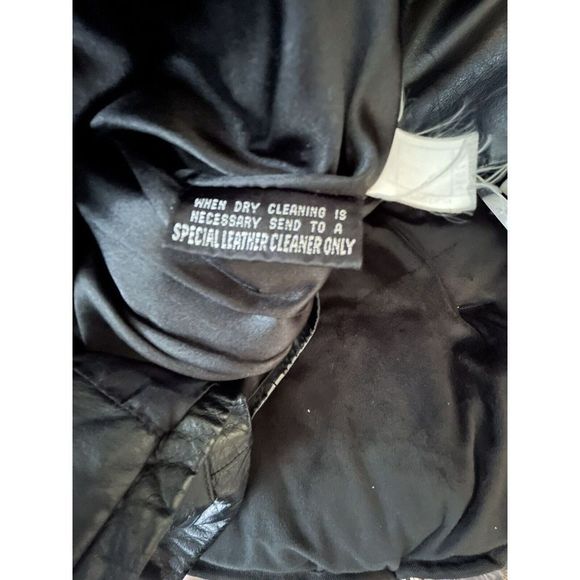 Women's Black Leather Jacket from Wilsons. Fully lined in black satin. - Picture 8 of 14